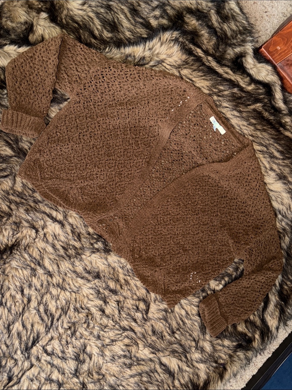 DR2 Brown Open-Weave Cropped Cardigan Size Medium